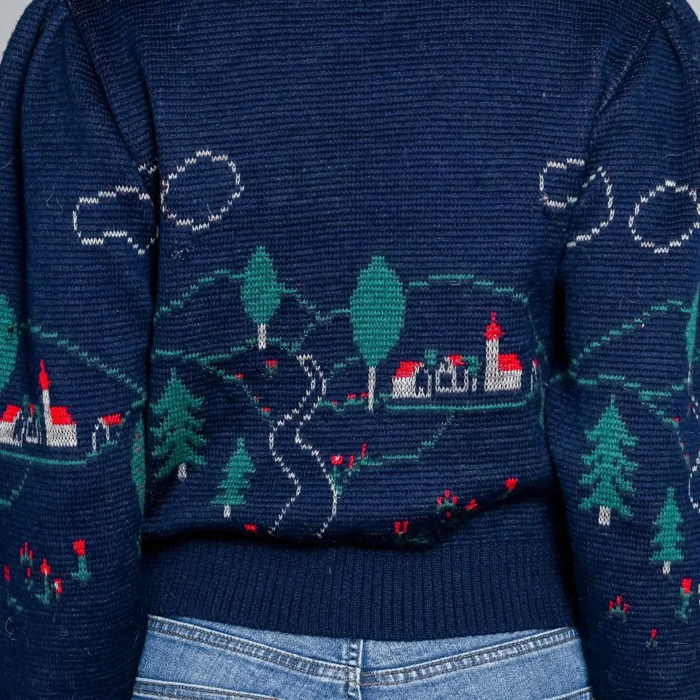 592. VINTAGE Silber-Distel Trachten Austrian Village Wool Cardigan XS-L - Picture 5 of 13